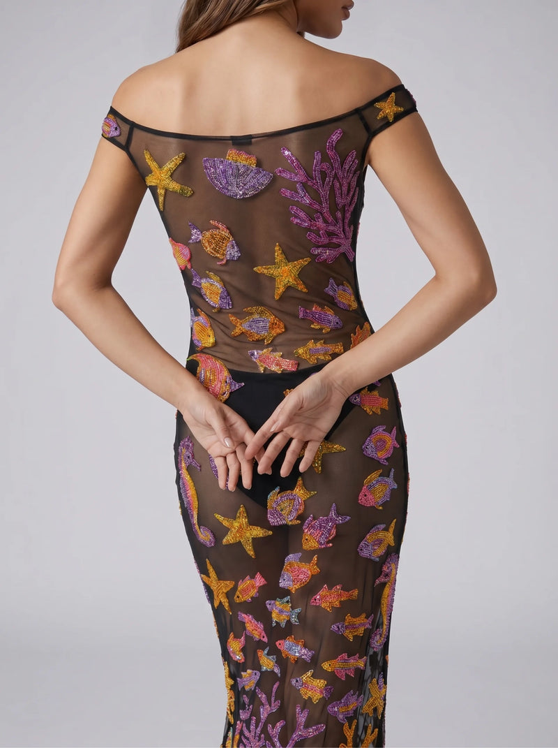 Coraline Black Sheer Maxi Dress