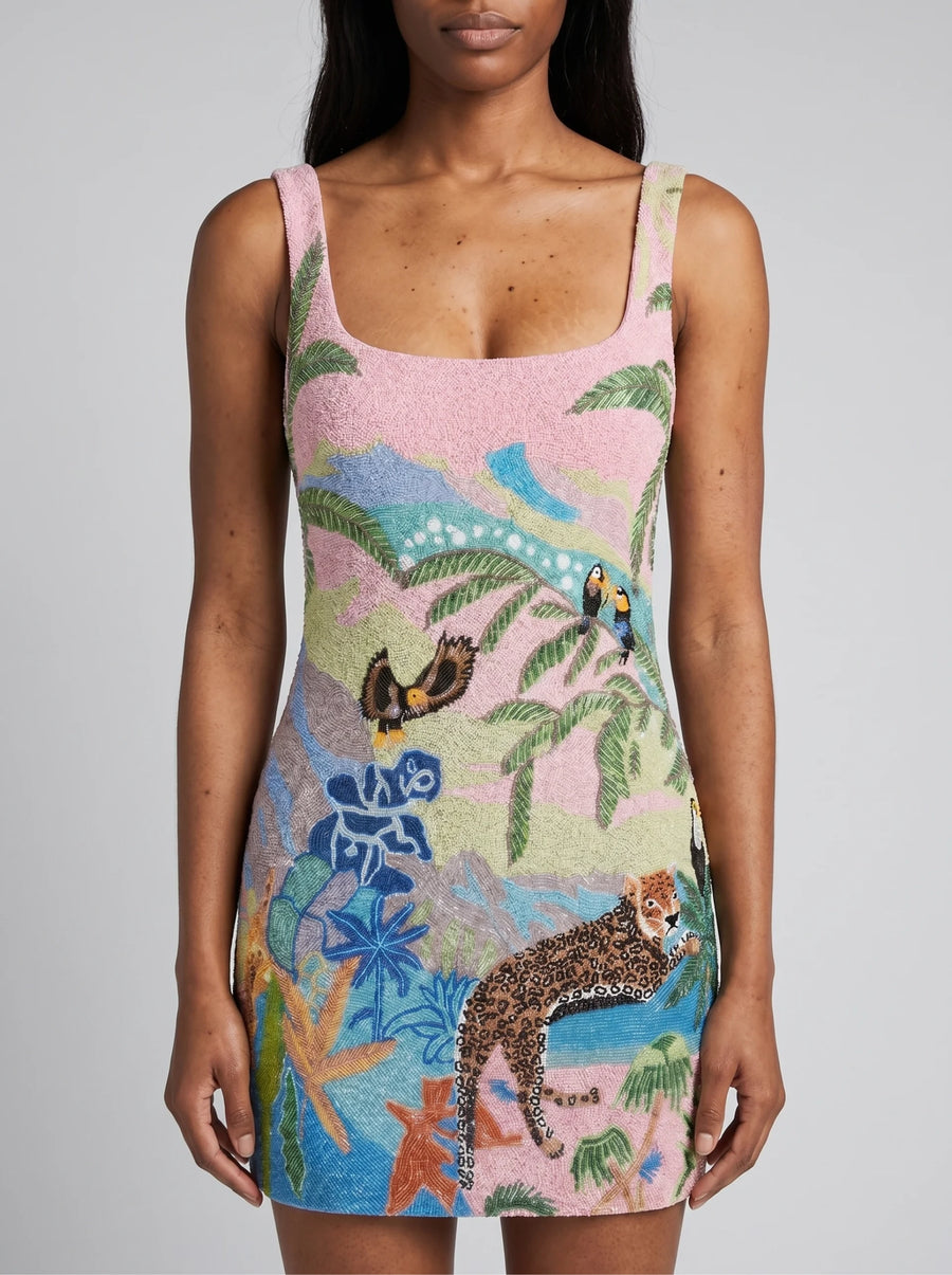 Pink Paradise Safari Beaded Mini Dress