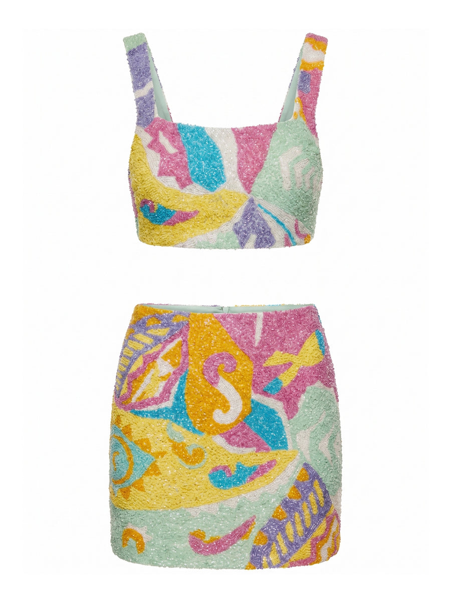 South Beach Azure Beaded Crop Top Multi colour