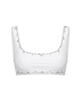 Aaliyah Hand Beaded Crystals Bikini Top White