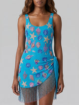 Oceanic Blue Tasseled Mini Dress