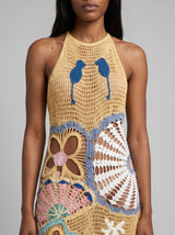 Pearl Halter Crochet Maxi Dress Multi Coloured