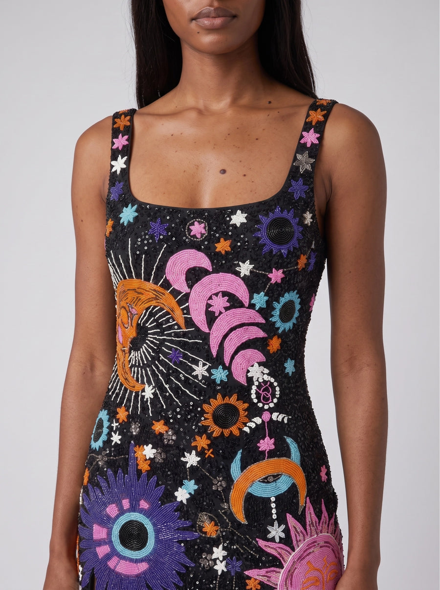Celestial Star Mini Dress in Black and White