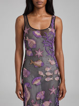 Coraline Black Purple Sheer Maxi Dress