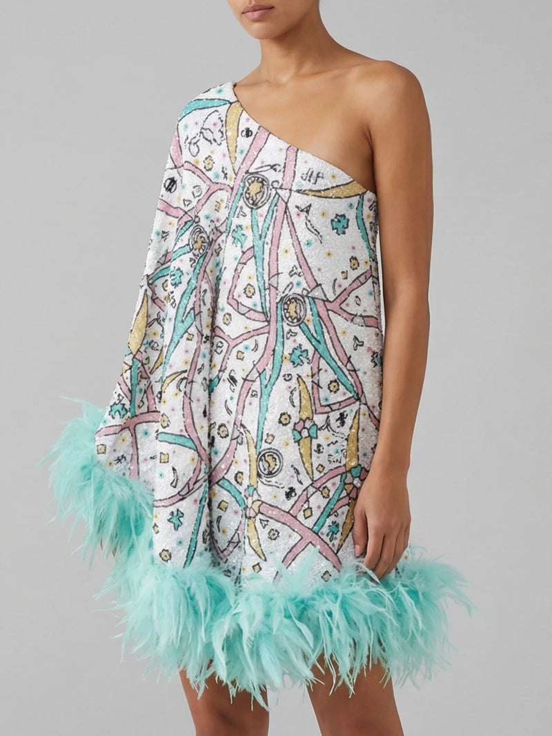 Coral One Shoulder Multi Coloured Kaftan
