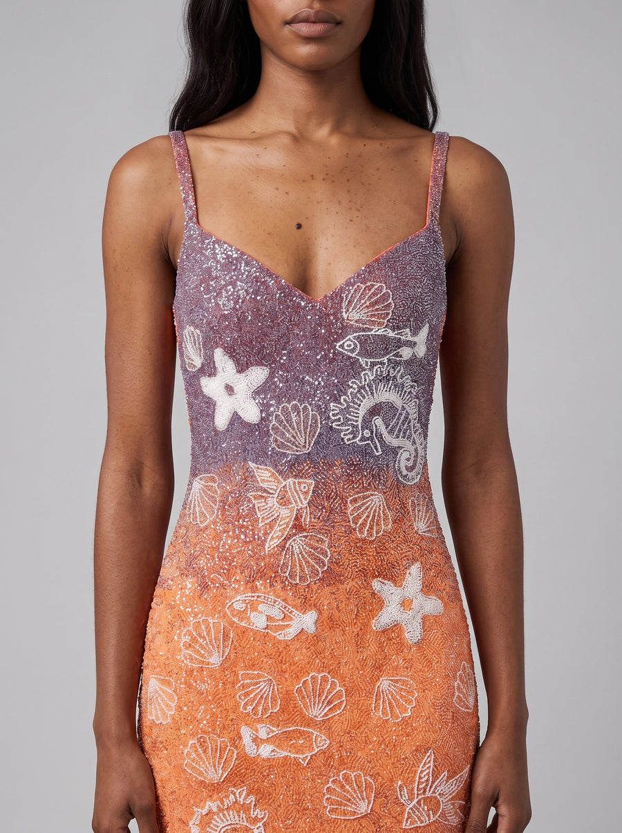 Champagne Glow Maxi Dress Purple Orange