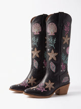 Oceanus Multi Colour Embroidered Western Long Boots