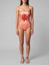 Orange Coral Hand-Beaded Strapless Swimsuit