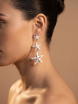 Triple White Starfish with Pearl Earrings