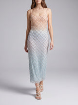 Calliope Luxury Hand Embroidered Crystal Pink Blue Ombre Maxi Party Dress