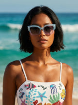 Oceanus x SOJOS Melody Sunglasses Blue