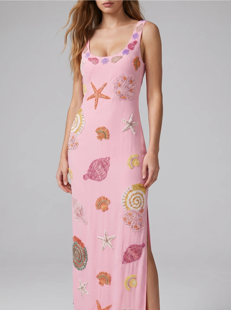 New York Bold Strapped Maxi Dress Pink Yellow in Stock