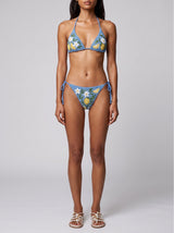 Lemon Flower Blue Beaded Bikini Top