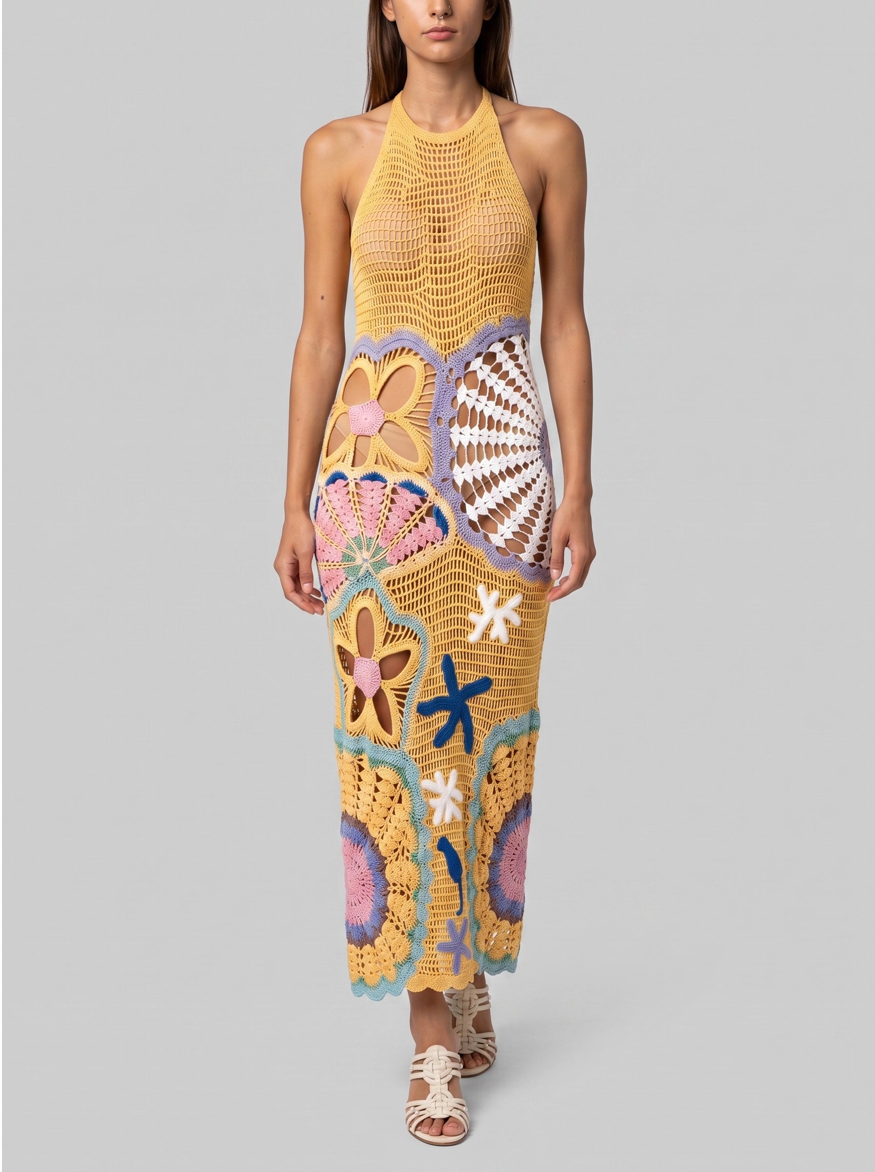 Shop Pearl Halter Crochet Multi Maxi Dress