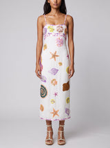 New York Strapped Dress Embroidary Straps in White
