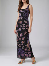 Coraline Black Purple Maxi Dress