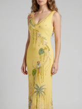 Tropical Flower Yellow Maxi Dress
