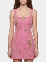 Coastal Hand-Beaded Embroidery Mini Dress Pink