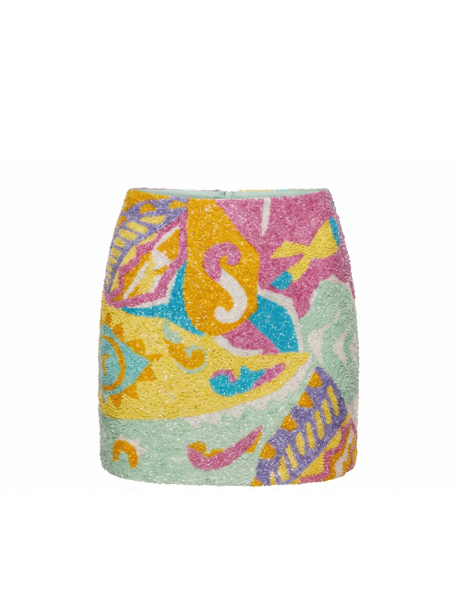 South Beach Azure Beaded Mini Skirt Multi colour