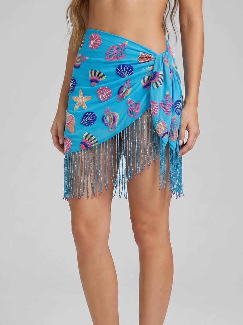 Oceanic Blue Tasseled Sarong