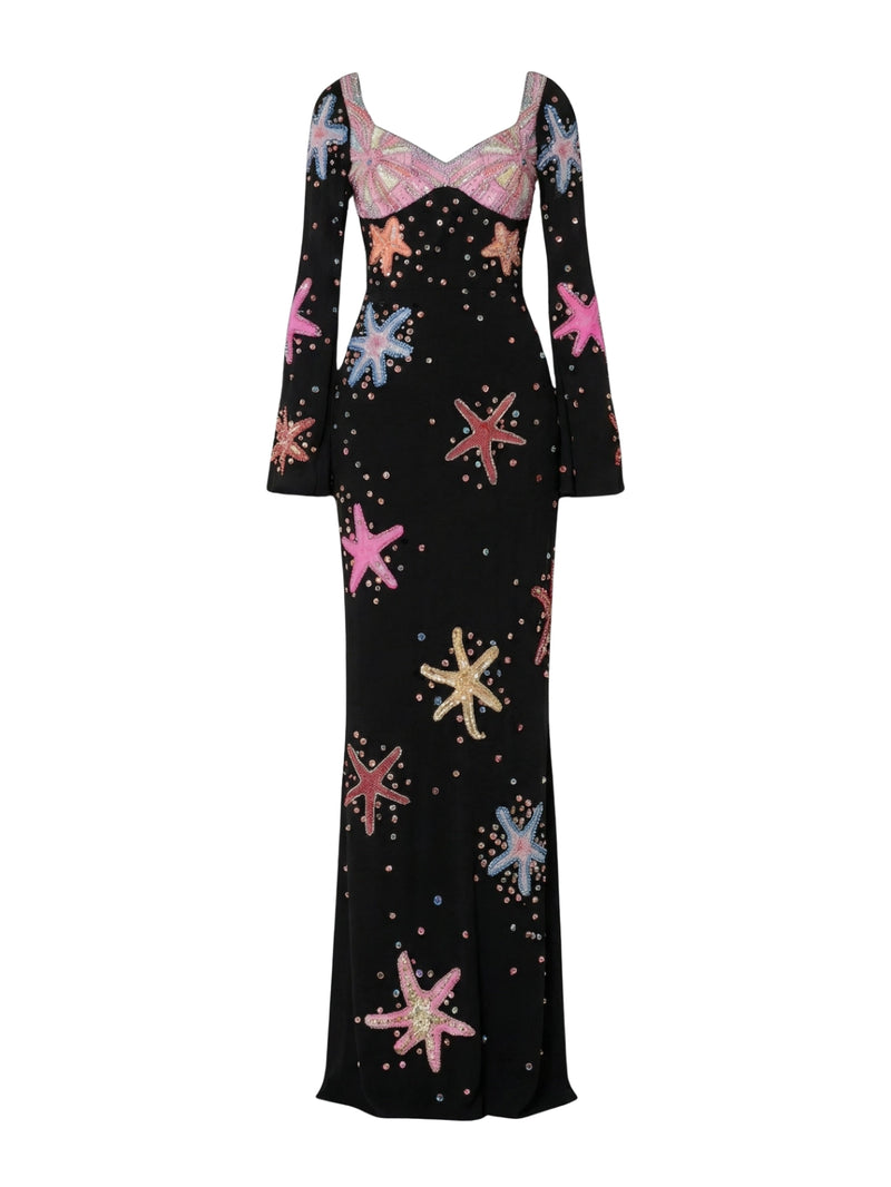 Crescent Shell Bell Sleeve Dress in Black