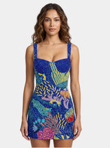 Navy Coral Muse Hand Beaded Mini Dress