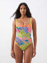 Deep Coral Pink Swimsuit Yellow