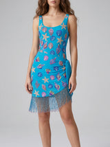 Oceanic Blue Tasseled Mini Dress