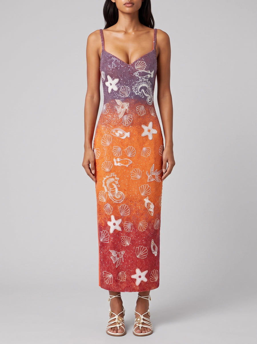 Champagne Glow Maxi Dress Purple Orange