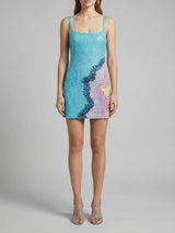 Adeline Coral Hand Beaded Mini Dress Blue