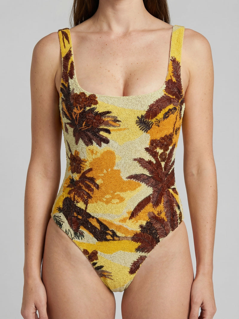 Kulani Kinis x Oceanus Golden Sunset Beaded Body Suit