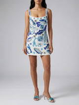 Arizona Blue White Beaded Mini Dress