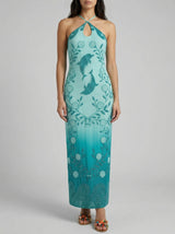 Dolphin Teal Hand Beaded Maxi Dress
