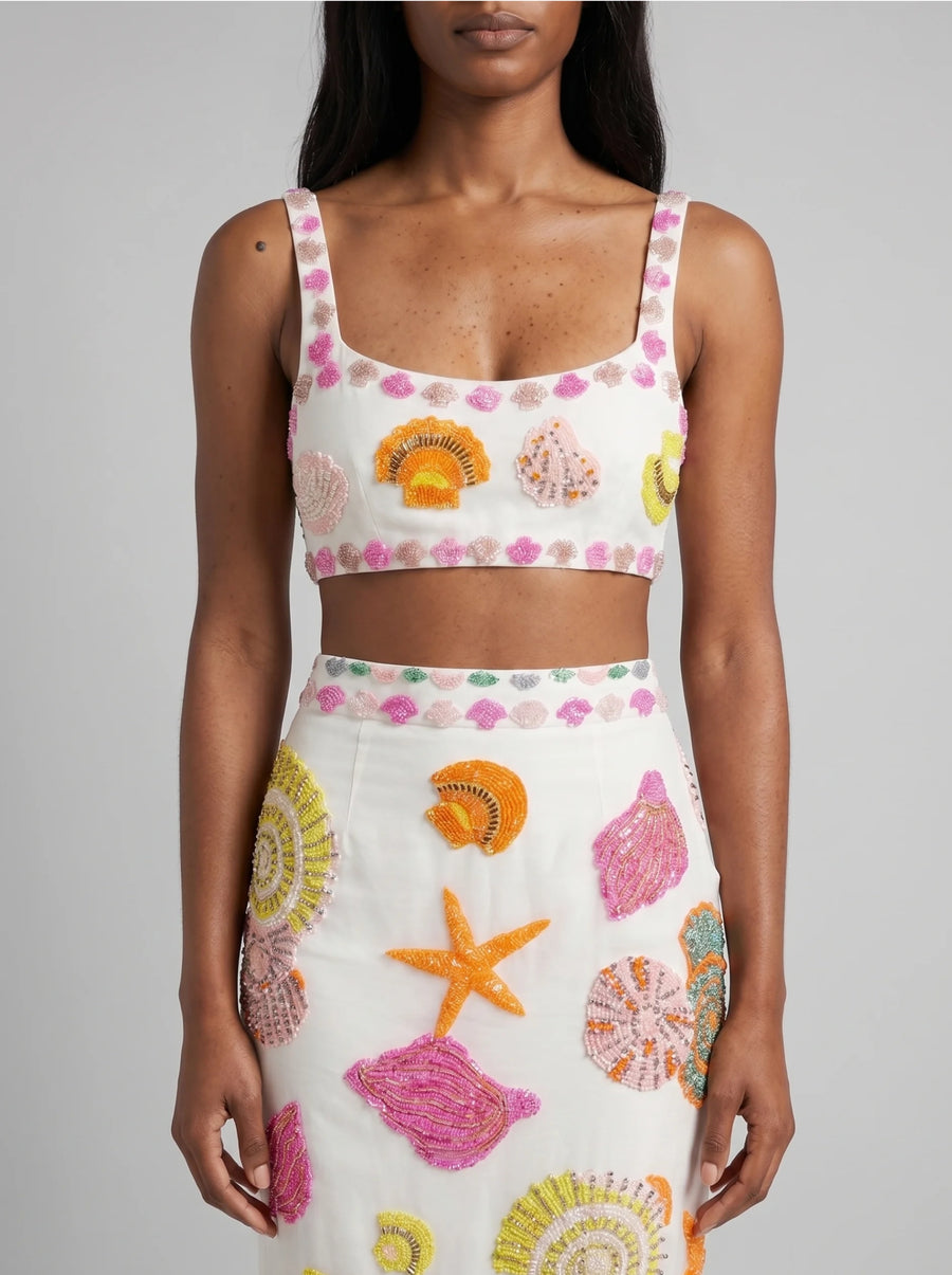 New York Hand-Embroidered Top White