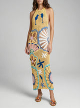 Pearl Halter Crochet Maxi Dress Multi Coloured