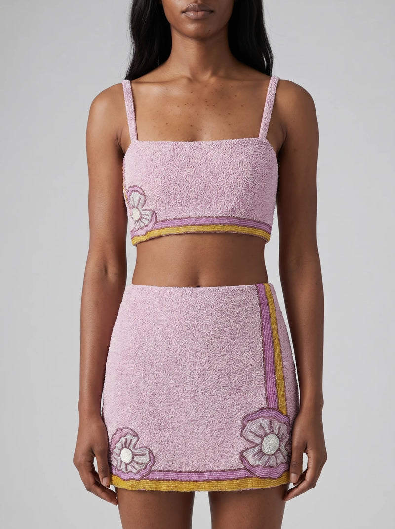 Monty Co-ord Hand Embroidered Bead Skirt - Pink