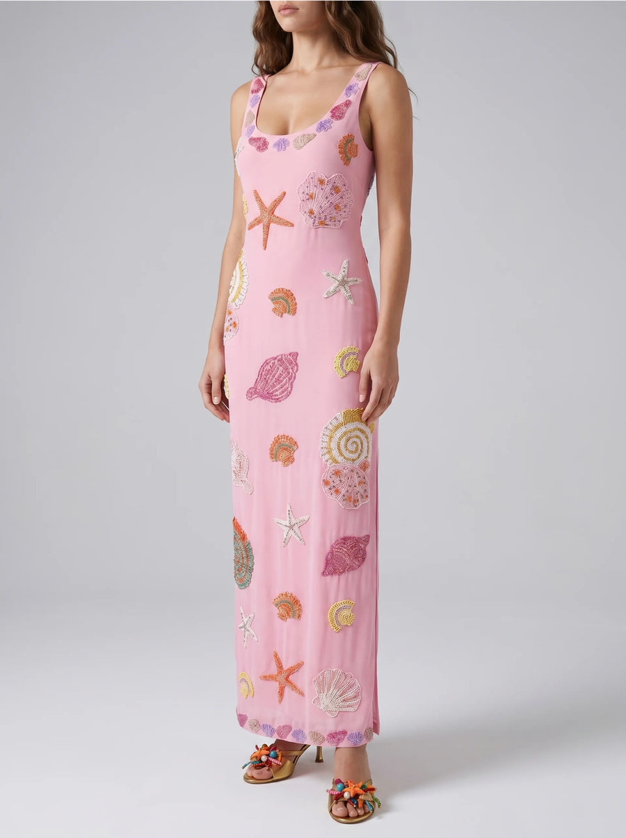 New York Bold Strapped Maxi Dress Pink Yellow in Stock