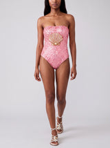 Pink Shell Half Beaded Strapless Swimsuit