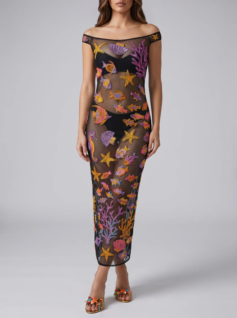 Coraline Black Sheer Maxi Dress