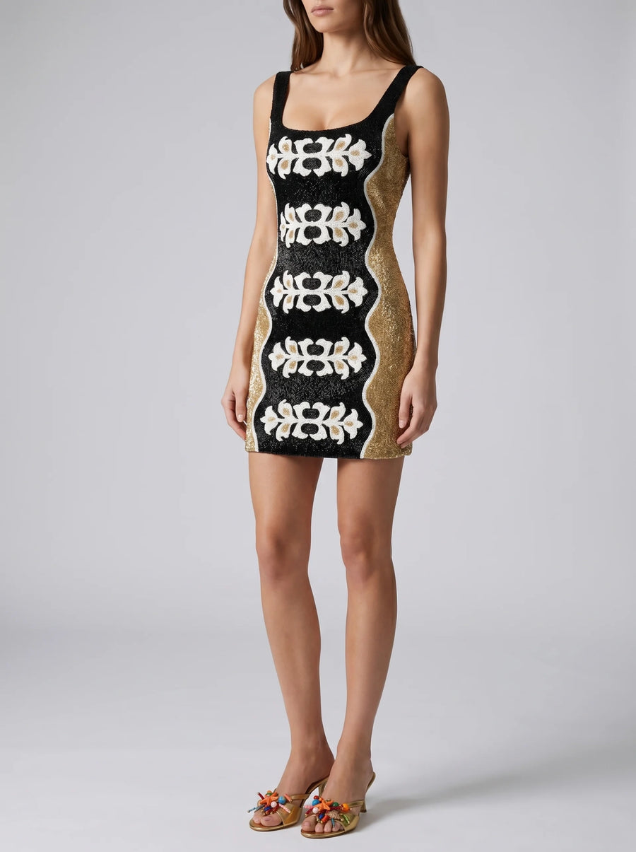 Oceanus x Bárbara Hulanicki Serpentina Black Gold Mini Dress