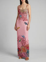 Oceanic Bloom Pink Maxi Dress