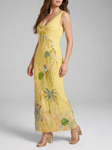 Tropical Flower Yellow Maxi Dress