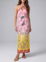 Dolphin Sunset Ombré Hand Beaded Maxi Dress