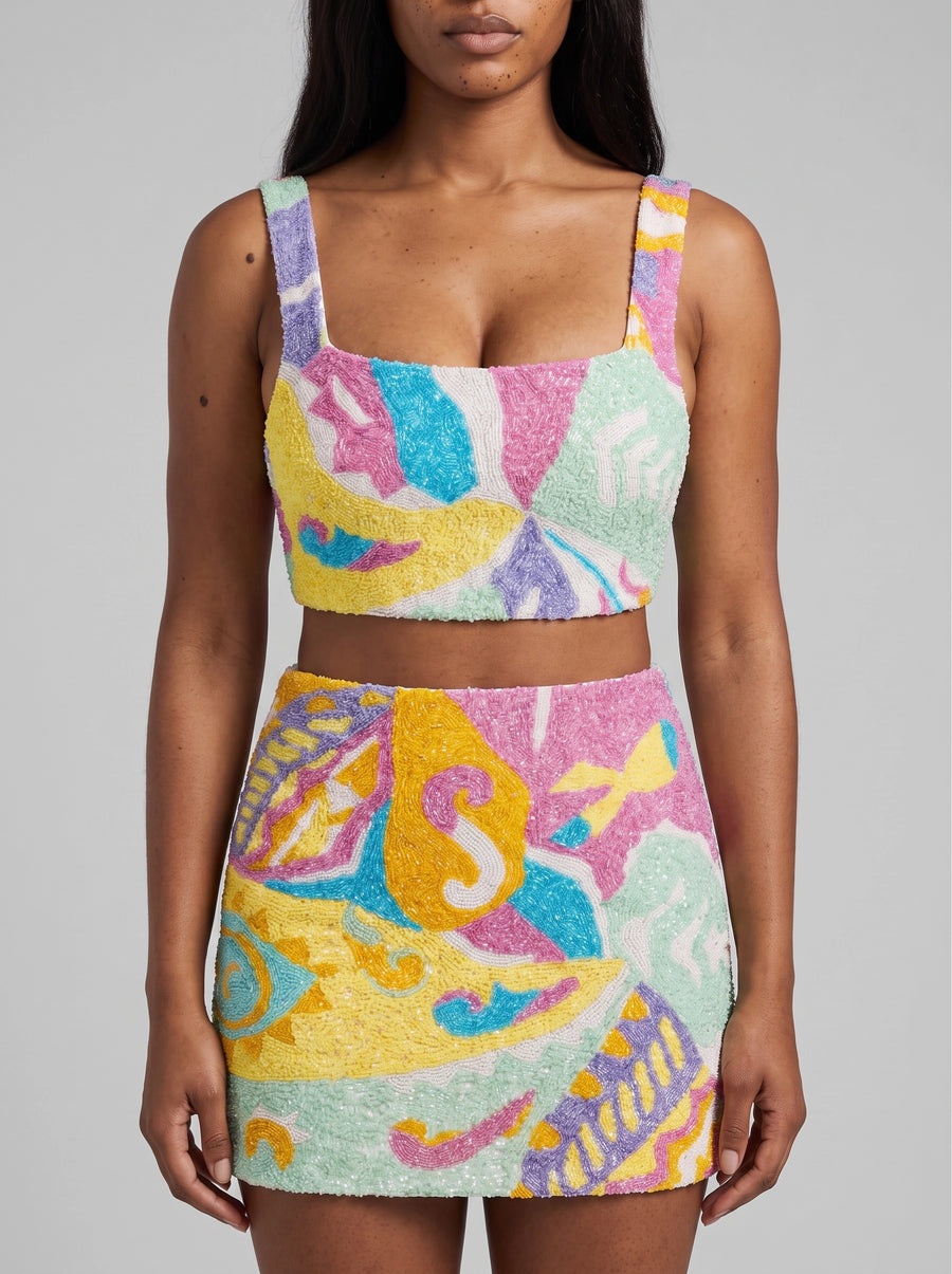 South Beach Azure Beaded Crop Top Multi colour