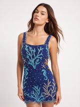 Navy Coral Muse Hand Beaded Mini Dress