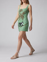 St. Barth Hand-Beaded Crystal Green Mini Dress