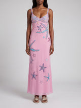 Crescent Shell Hand-Beaded Pink Long Dress in Stock
