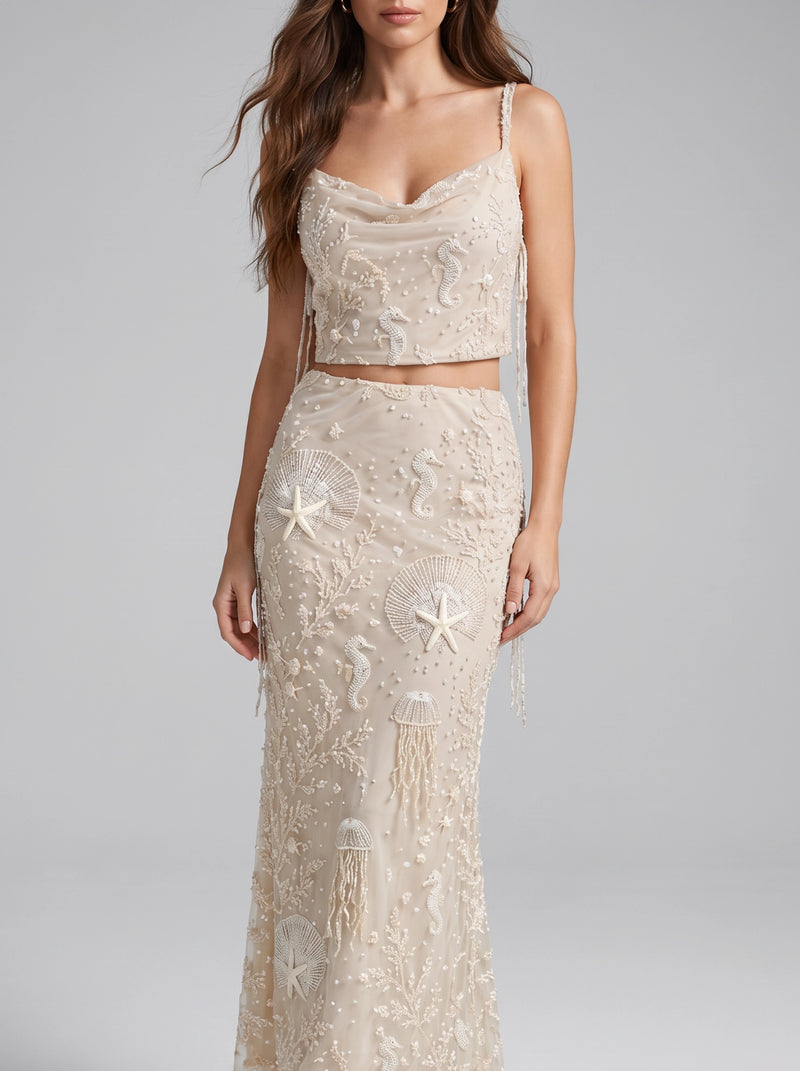 Delphine White Hand Beaded Co-ord