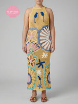 Curve Pearl Halter Crochet Maxi Dress Multi Coloured