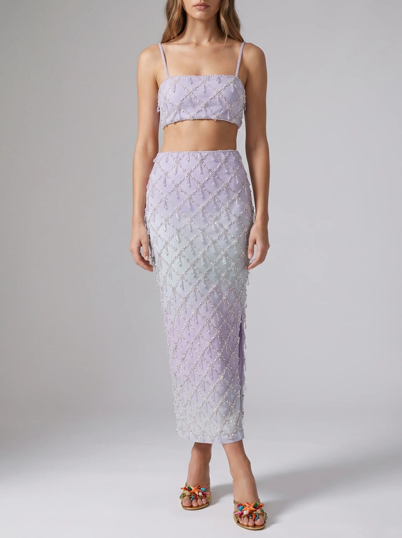 Calliope Luxury Crystal Embroidered Blue Ombre Co-ord